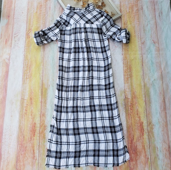 Bella Dahl Rayon Plaid Duster Maxi Shirt Dress L - Picture 5 of 7